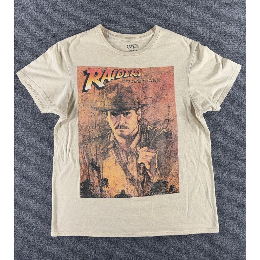 Indiana Jones Raiders of the Lost Ark Graphic T-Shirt Mens M Beige Movie Tee